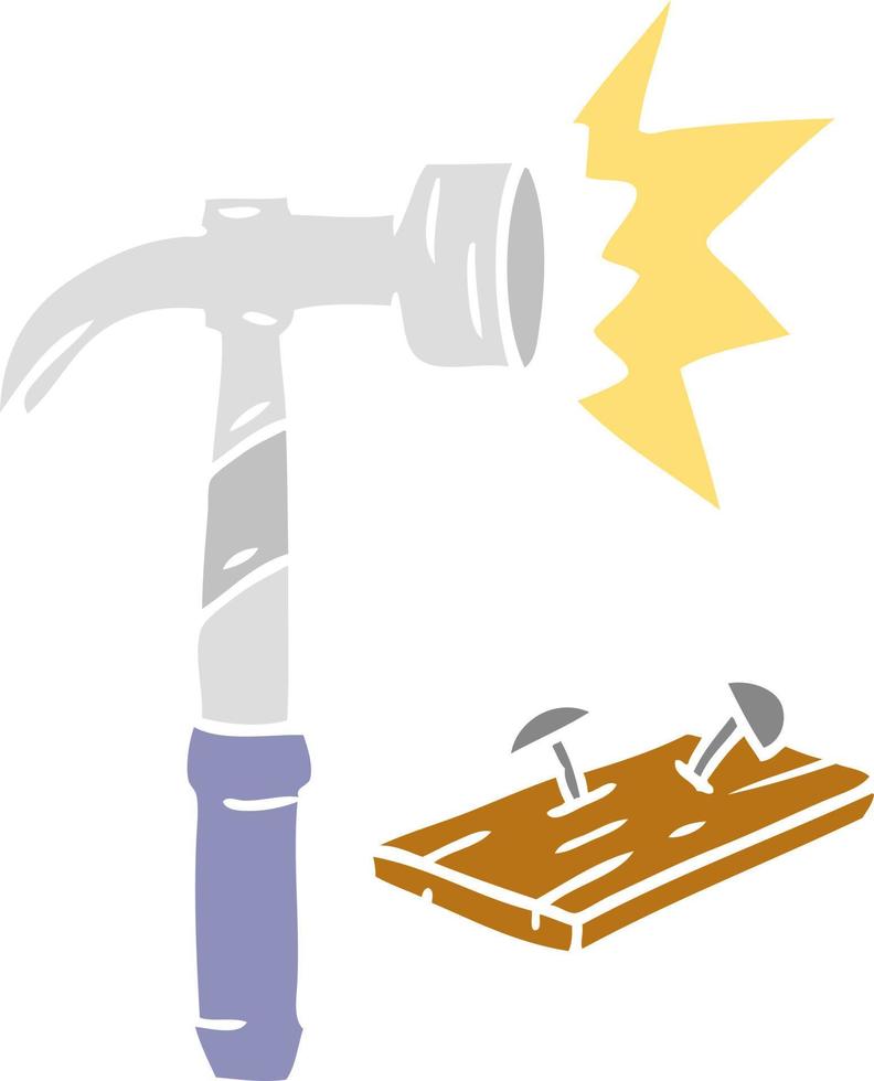 doodle dos desenhos animados de um martelo e pregos vetor