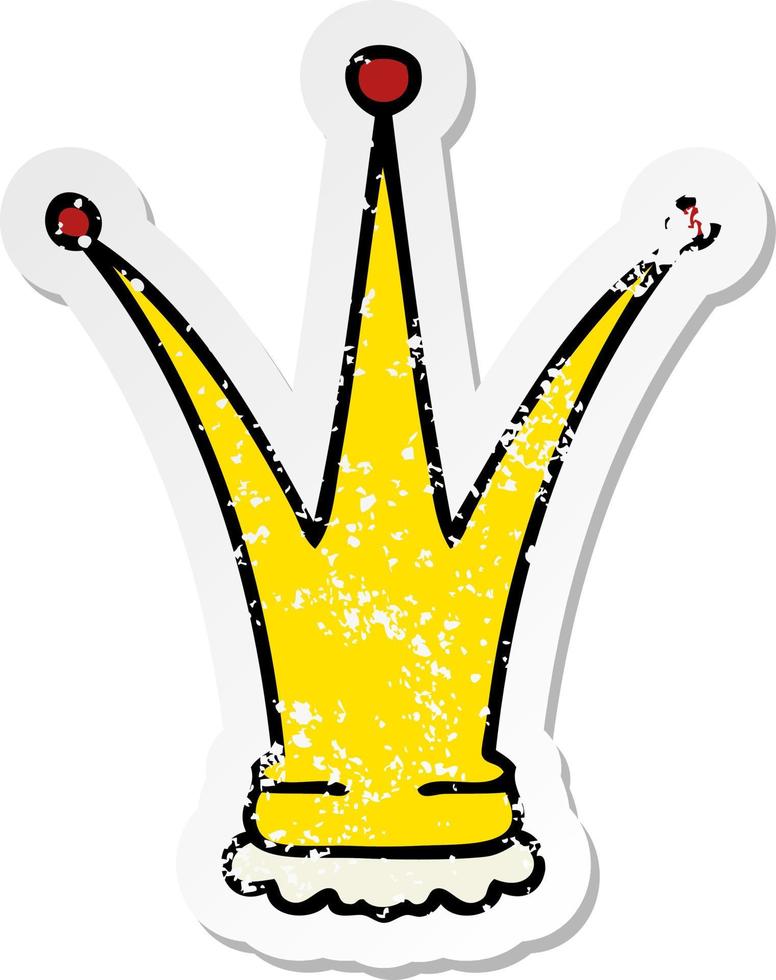 adesivo angustiado de uma coroa de ouro de desenho animado desenhada à mão peculiar vetor