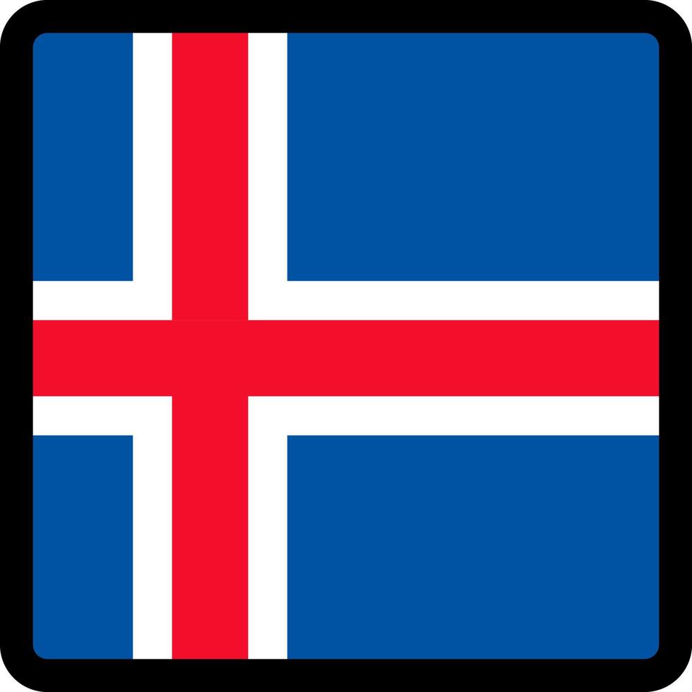 bandeira da islândia em forma de quadrado com contorno contrastante, sinal de comunicação de mídia social, patriotismo, um botão para alternar o idioma no site, um ícone. vetor