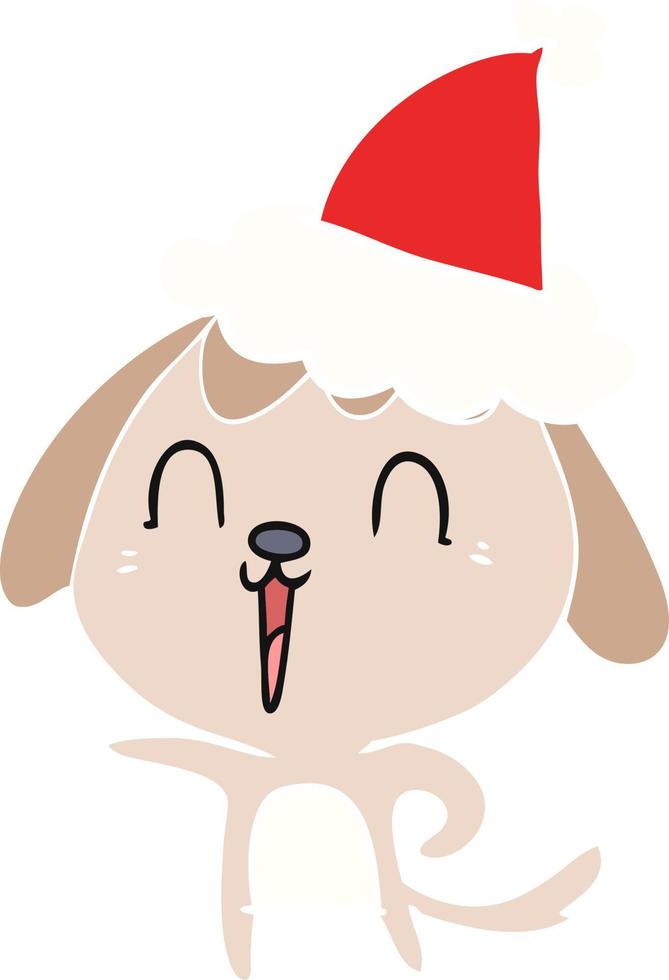 ilustração de cor plana fofa de um cachorro usando chapéu de papai noel vetor