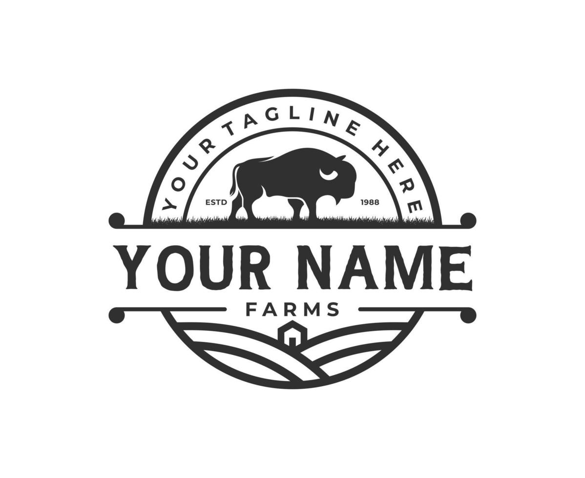 design de logotipo de fazenda e rancho vintage vetor