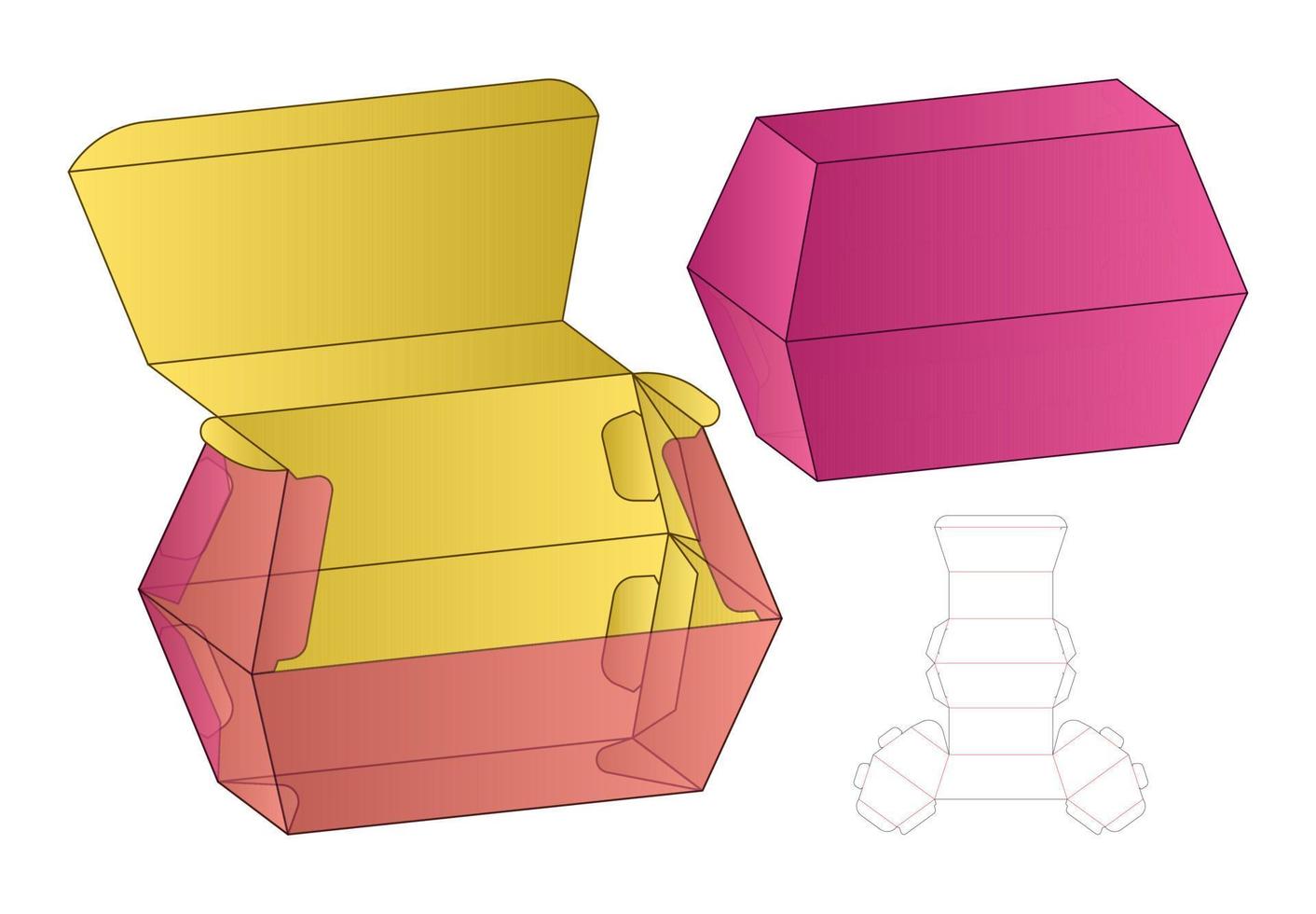 design de modelo cortado de embalagem de caixa. Maquete 3D vetor