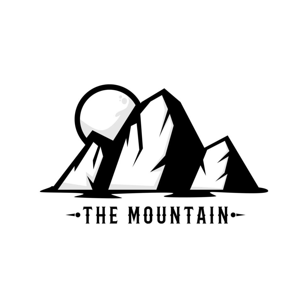 montanha e lua logotipo aventura natureza design monocromático ilustração vetorial vetor
