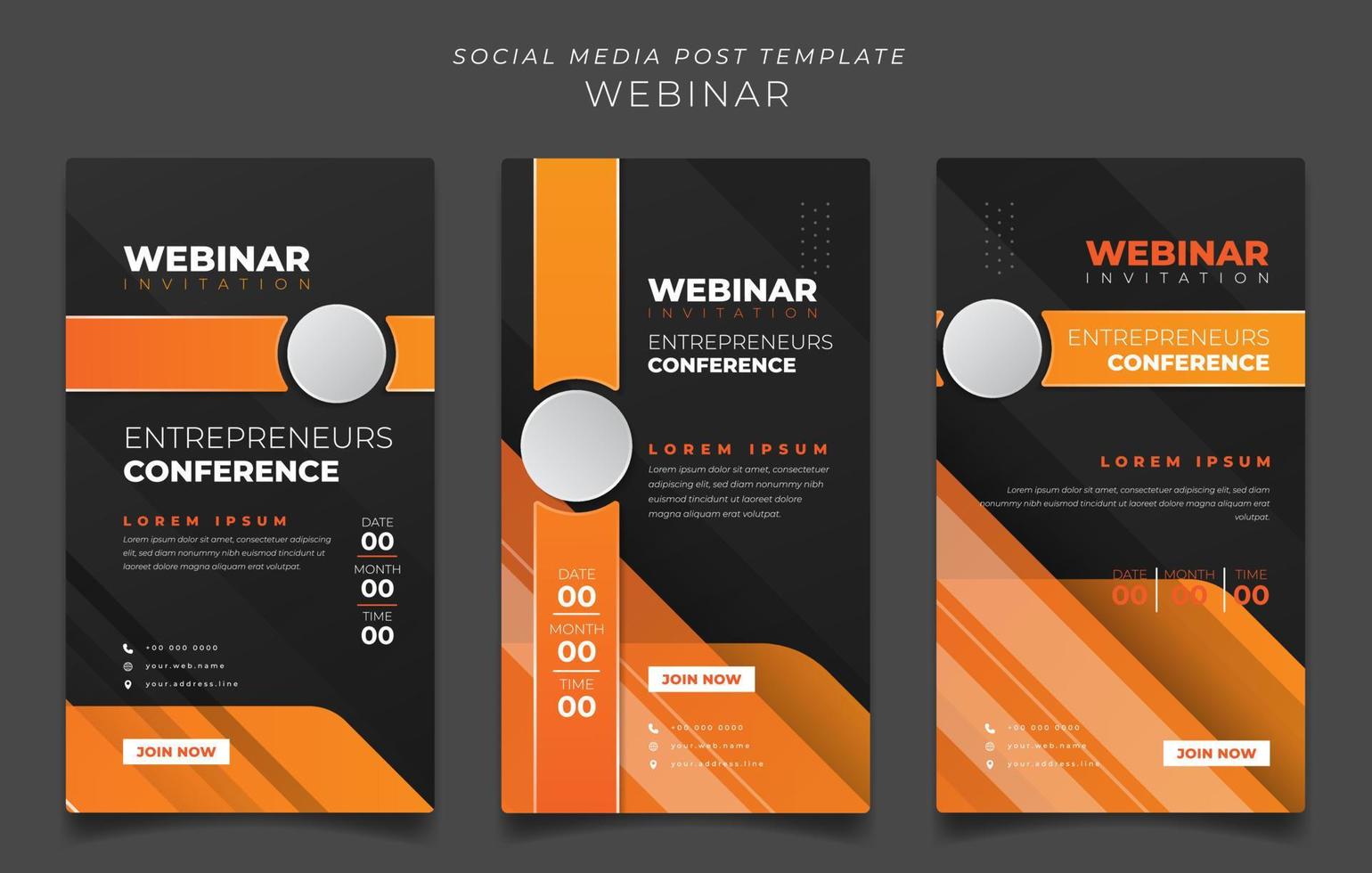 modelo de postagem de mídia social em preto laranja geométrico para convite de webinar ou design de publicidade vetor