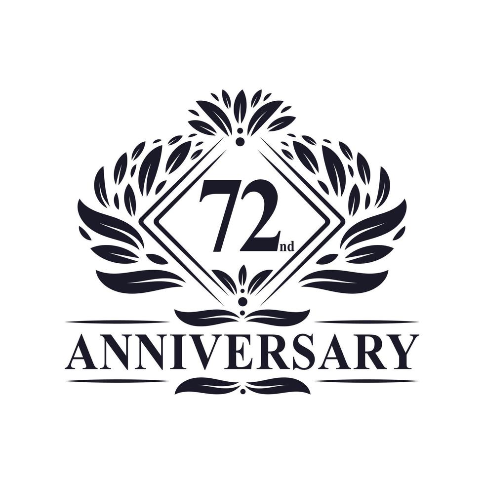 logotipo de aniversário de 72 anos, logotipo floral de 72º aniversário de luxo. vetor