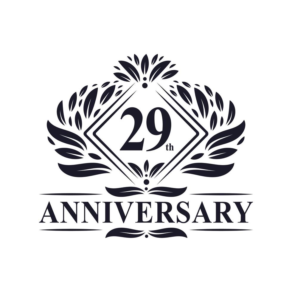 logotipo de aniversário de 29 anos, logotipo floral de 29º aniversário de luxo. vetor