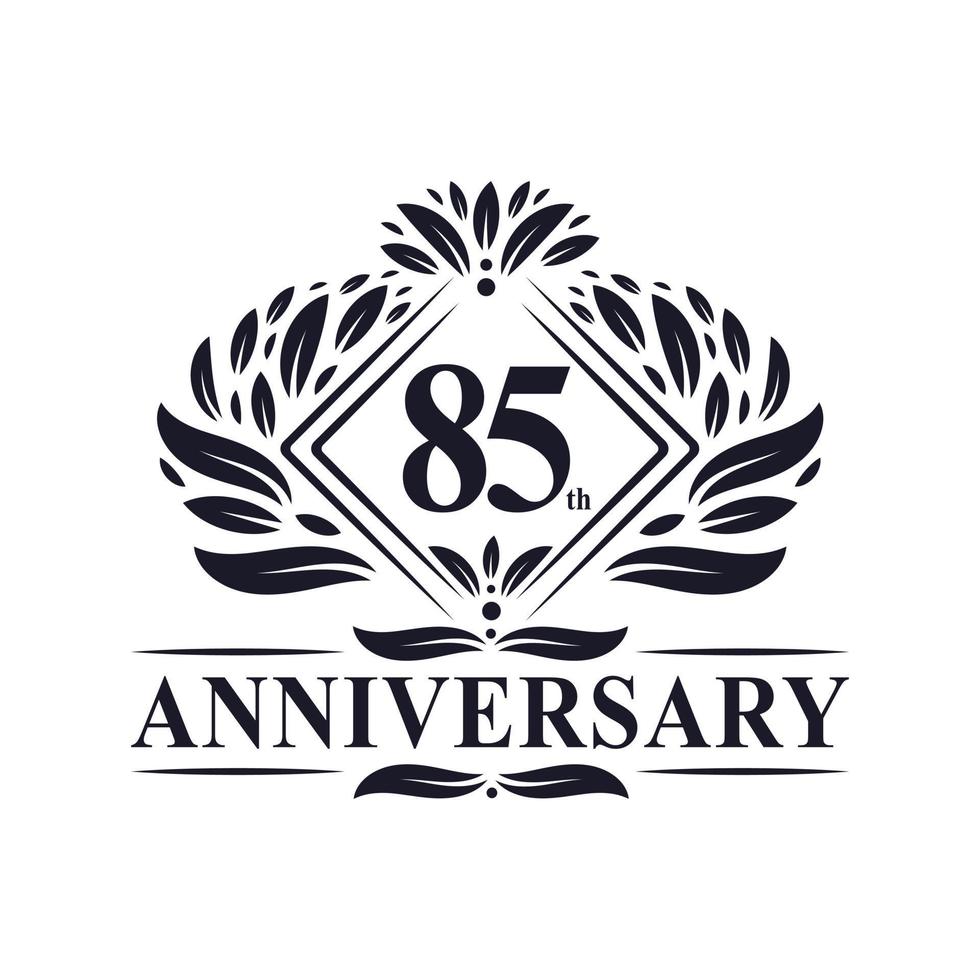 logotipo de aniversário de 85 anos, logotipo floral de 85º aniversário de luxo. vetor