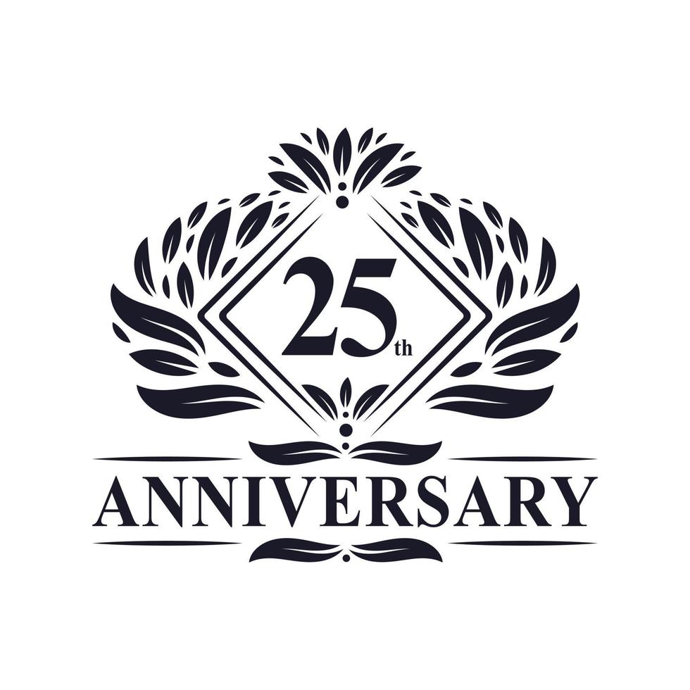 logotipo de aniversário de 25 anos, logotipo floral de 25º aniversário de luxo. vetor