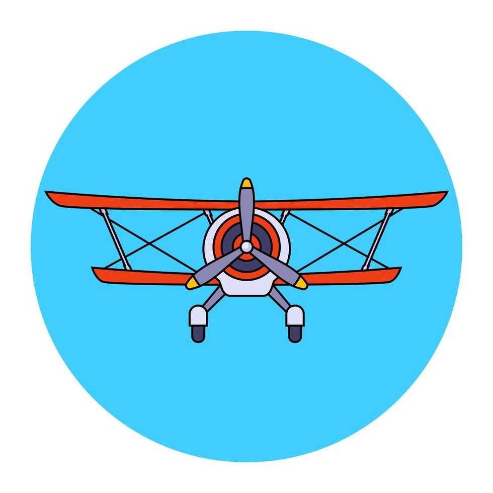velho avião de duas asas com vista frontal da hélice. ilustração vetorial plana. vetor