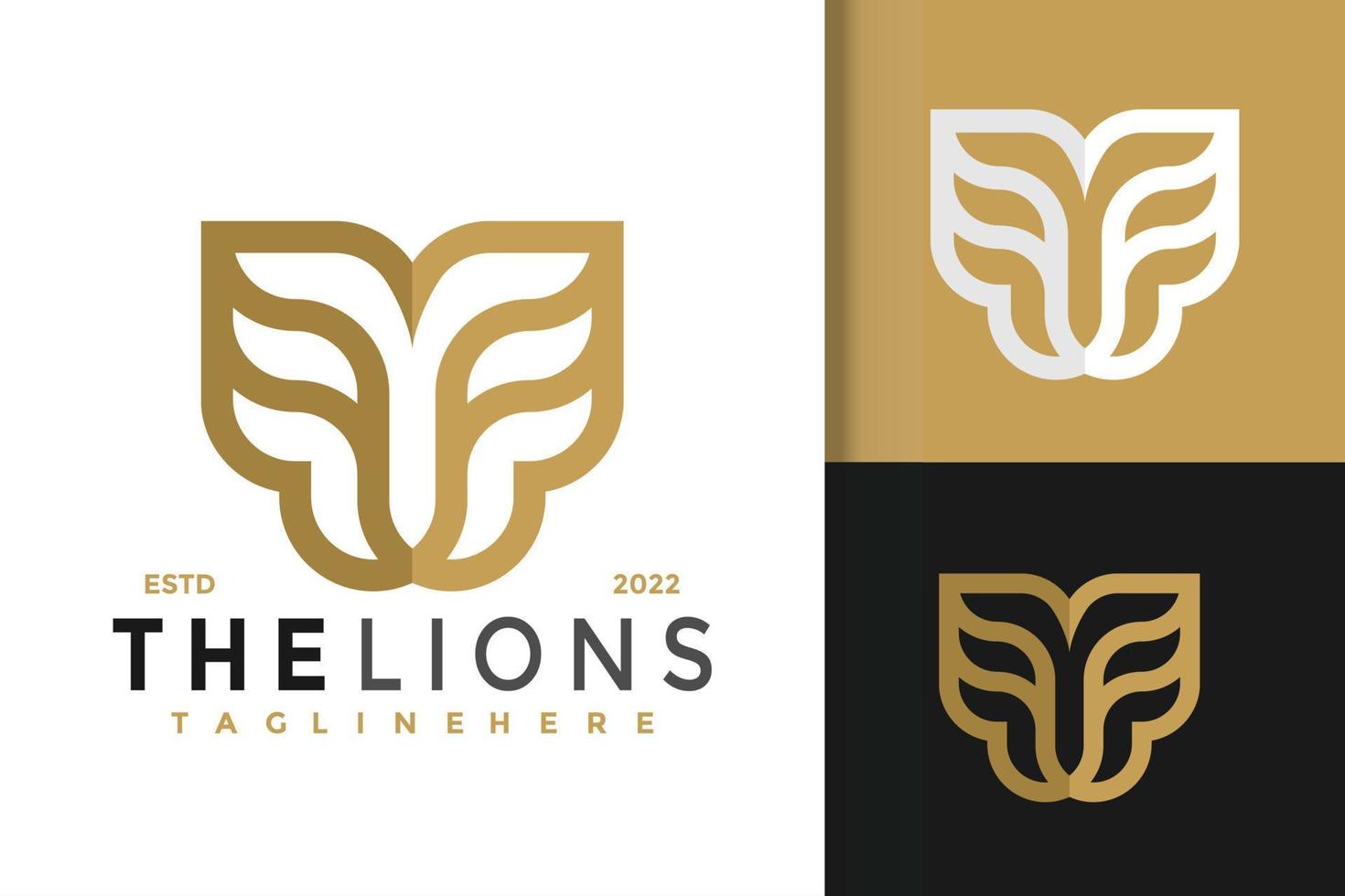 modelo de vetor de design de logotipo moderno de linha de rosto de leão de ouro