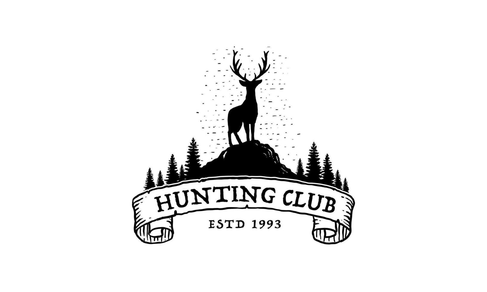 logotipo do caçador de veados, distintivo, emblema, modelo de design de etiqueta. ilustração em vetor de silhueta de cabeça de veado. clube de caçadores