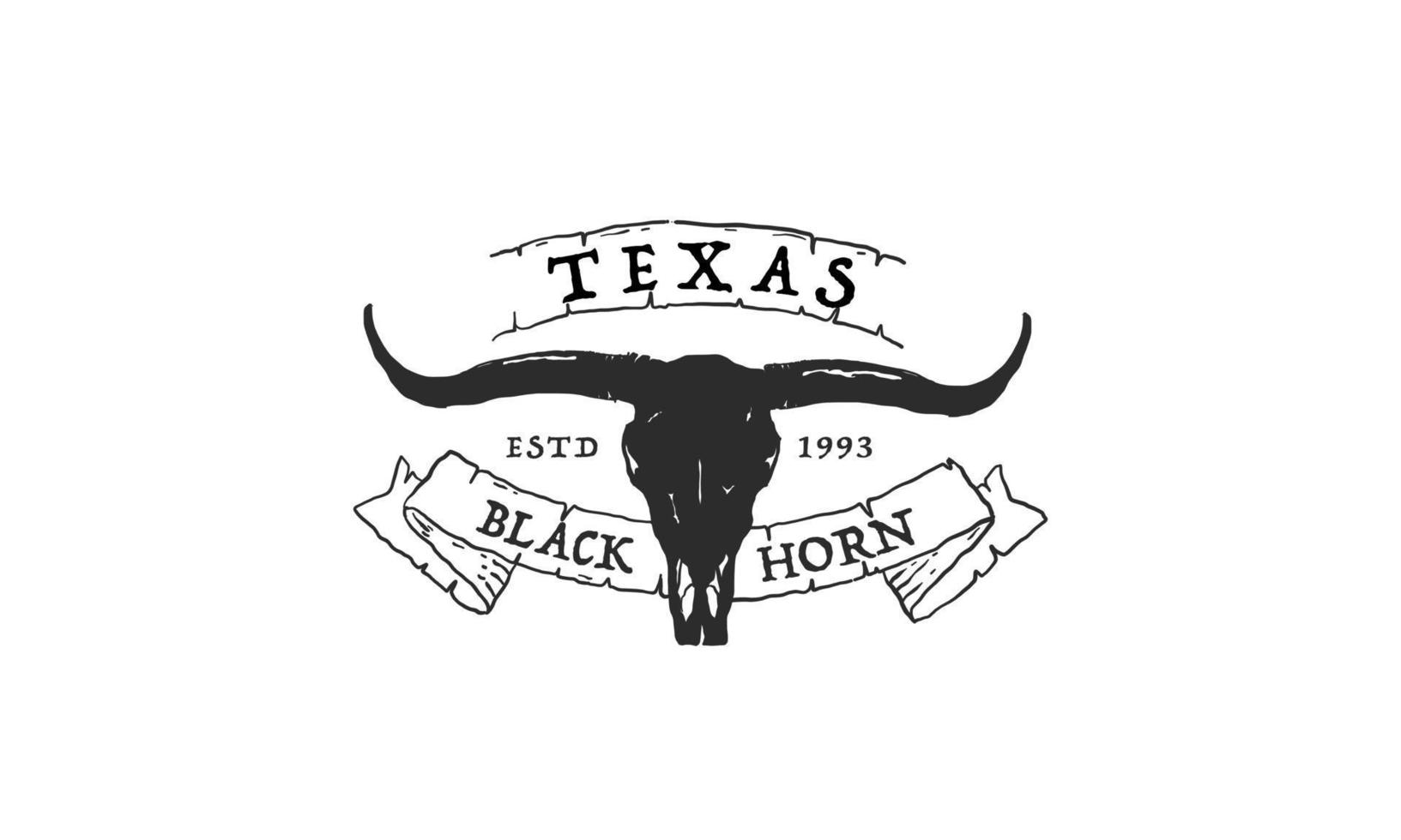 texas longhorn, design de logotipo de rótulo vintage de gado de touro ocidental do país vetor