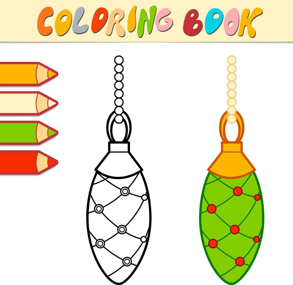 livro para colorir ou página para colorir para crianças. vetor preto e branco de bola de natal