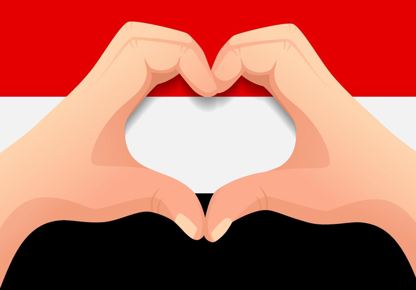 bandeira do iêmen e forma de coração de mão vetor