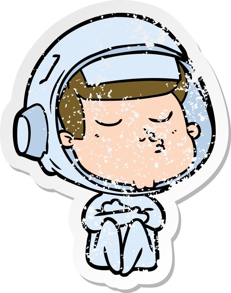 vinheta angustiada de um astronauta confiante de desenho animado vetor