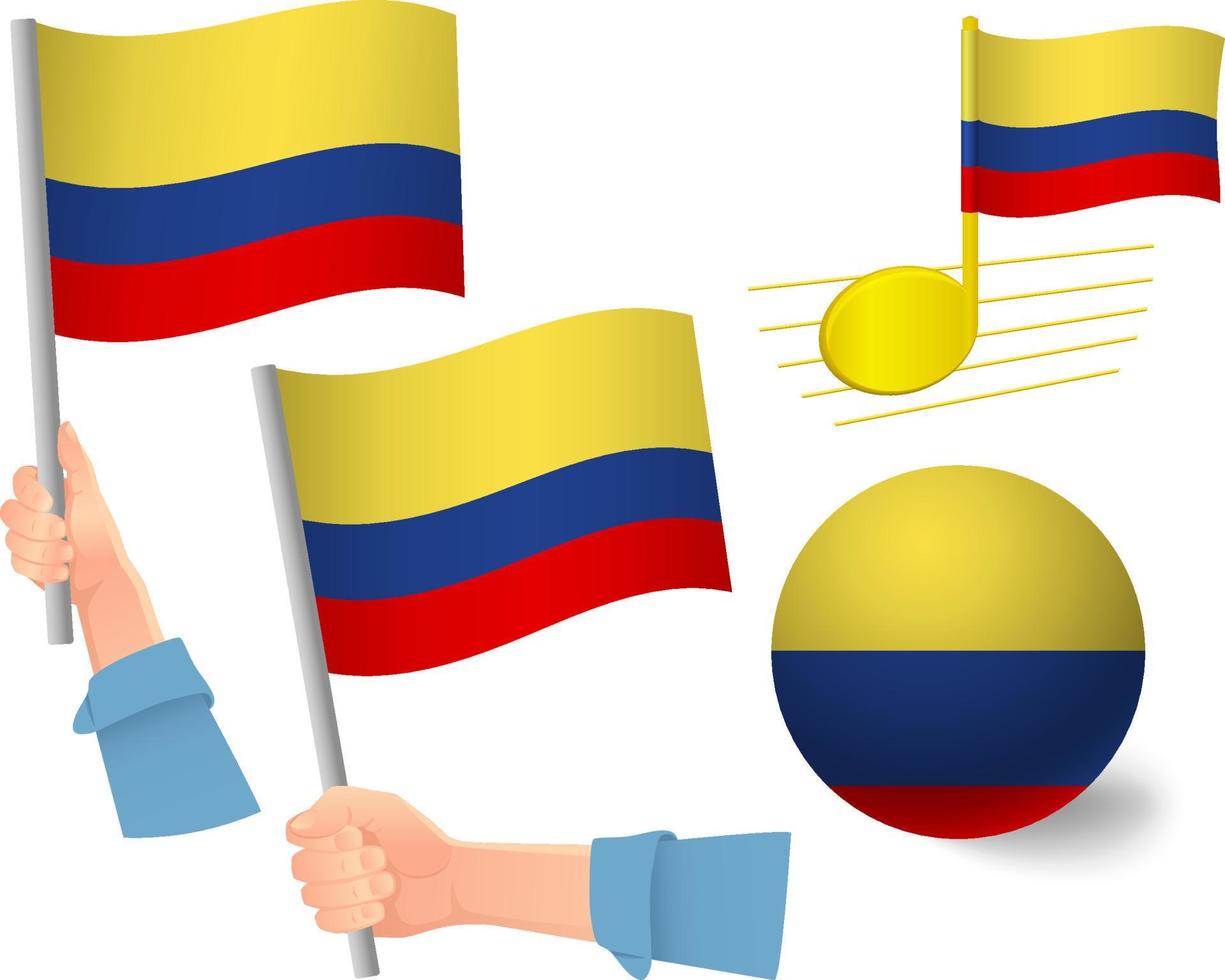 conjunto de ícones de bandeira da colômbia vetor