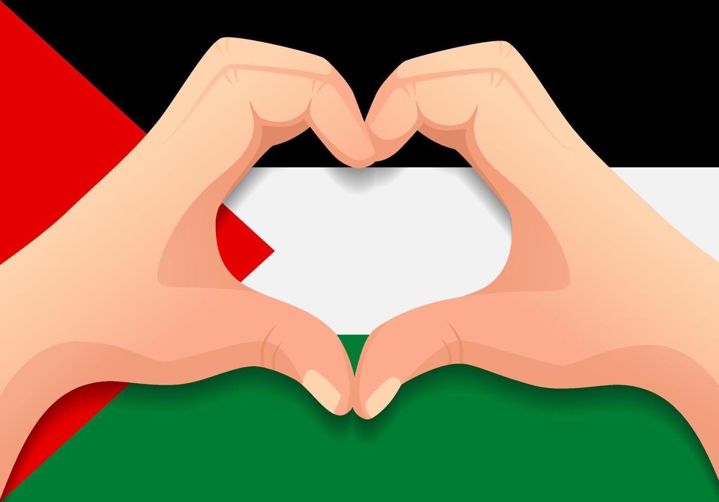 bandeira da Palestina e forma de coração de mão vetor