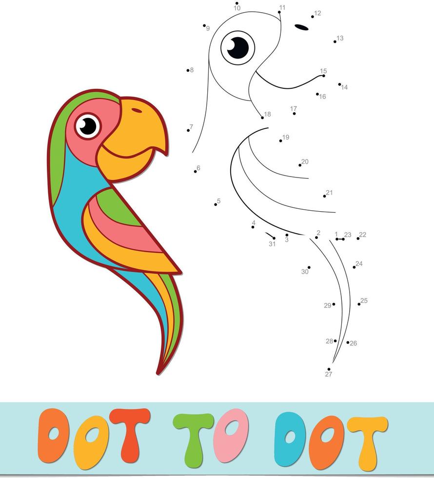 quebra-cabeça ponto a ponto. jogo de conectar pontos. ilustração vetorial de papagaio vetor