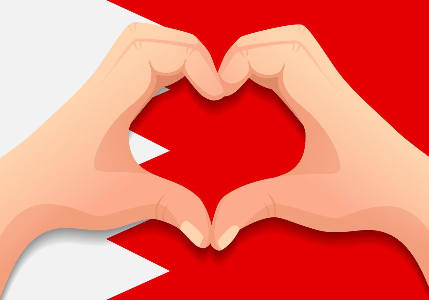 bandeira do bahrein e forma de coração de mão vetor