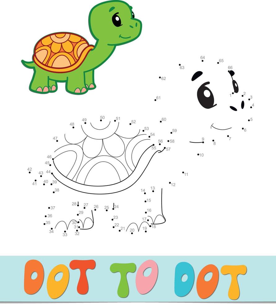 quebra-cabeça ponto a ponto. jogo de conectar pontos. ilustração vetorial de tartaruga vetor
