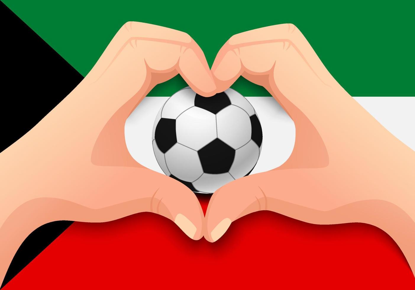 bola de futebol do kuwait e forma de coração de mão vetor