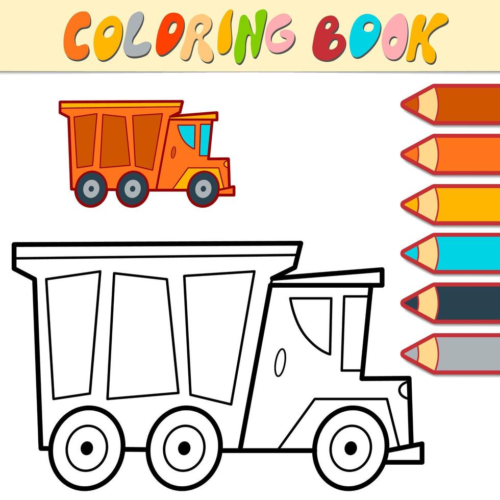 livro de colorir ou página para crianças. vetor de caminhão preto e branco