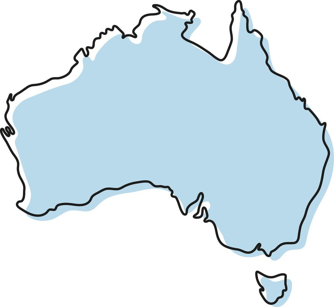 mapa de contorno simples estilizado do ícone da austrália. mapa de esboço azul da ilustração vetorial da austrália vetor