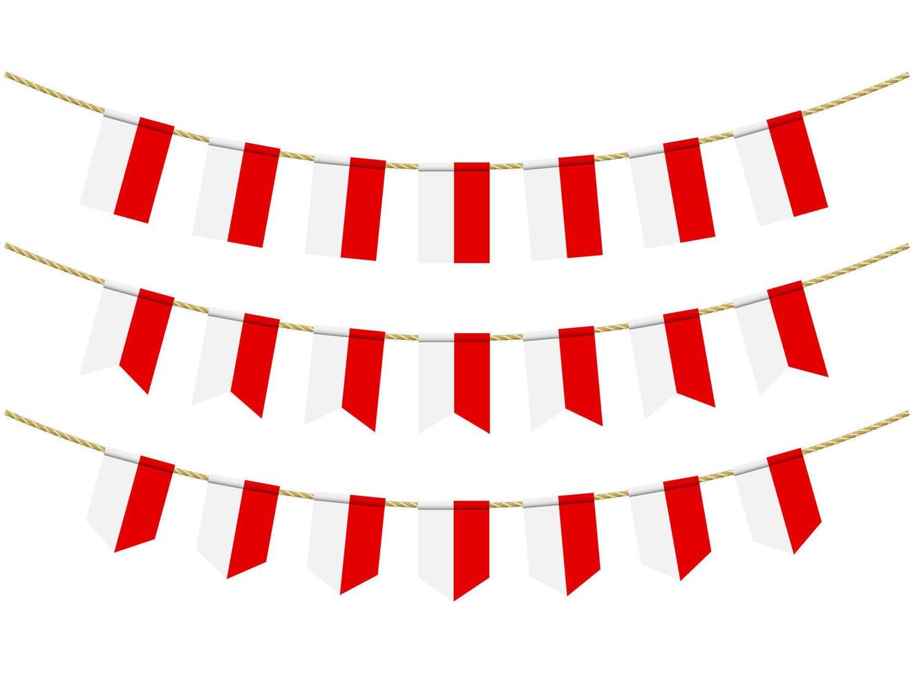 bandeira da indonésia nas cordas em fundo branco. conjunto de bandeiras de estamenha patriótica. decoração de estamenha da bandeira da indonésia vetor