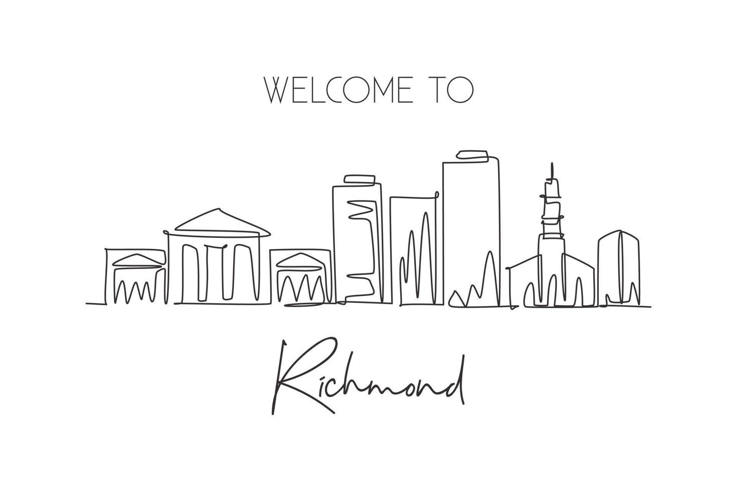 um único desenho de linha do horizonte da cidade de richmond, virginia. paisagem histórica da cidade no mundo. melhor destino de férias. curso editável ilustração em vetor design de desenho de linha contínua na moda