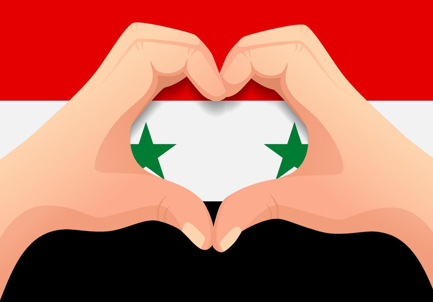 bandeira da síria e forma de coração de mão vetor
