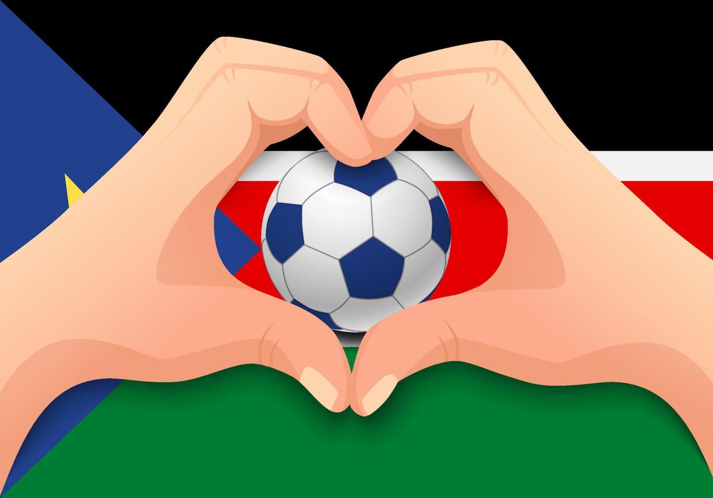 bola de futebol do sudão do sul e forma de coração de mão vetor