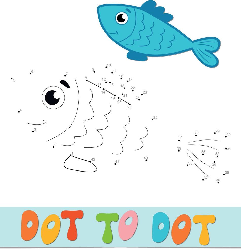 quebra-cabeça ponto a ponto. jogo de conectar pontos. ilustração vetorial de peixe vetor