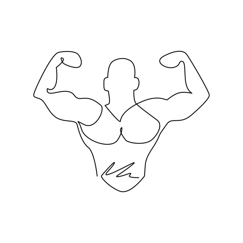 ícone de fisiculturista de desenho de linha contínua único, tema de fitness e musculação. modelo de design de logotipo de ginásio de fitness levantamento de peso. clube de fitness esportivo. uma linha desenhar ilustração em vetor design gráfico