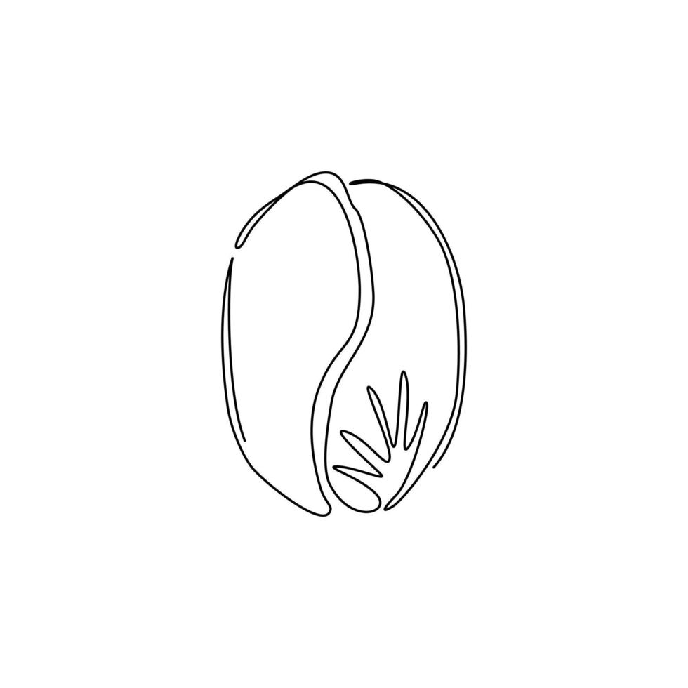 único logotipo de emblema de café de desenho de linha. modelo de insígnia de rótulo de loja de café. silhueta de feijão de café desenhada à mão. ícone simples de sementes de café. vetor gráfico de design de desenho de linha contínua moderno