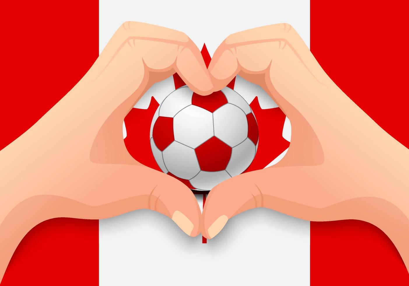 bola de futebol do canadá e forma de coração de mão vetor