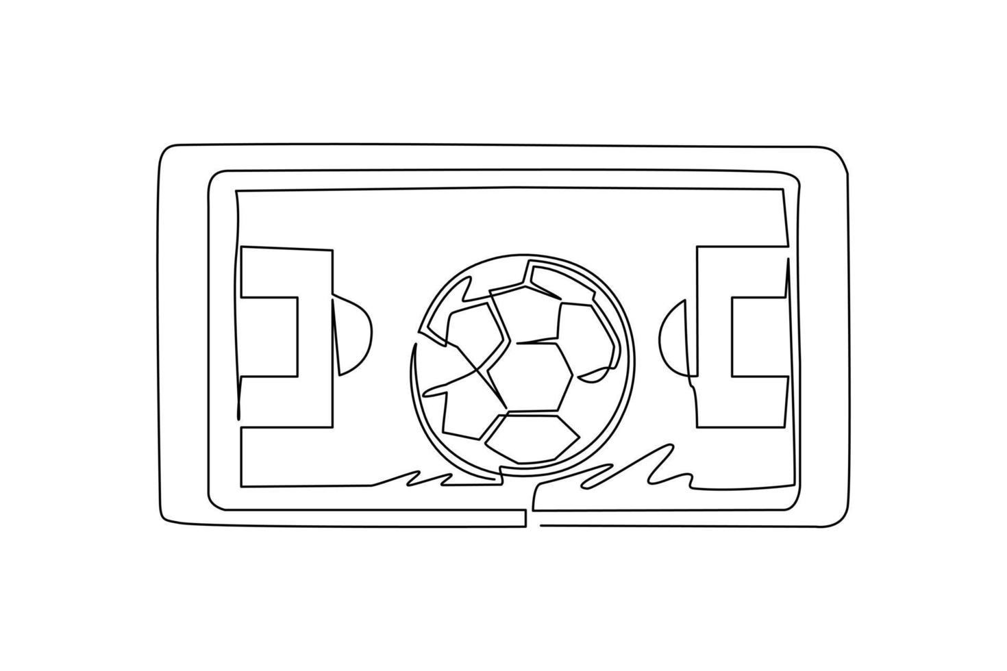 único smartphone de desenho de linha contínua com campo de futebol de  futebol de aplicativo e