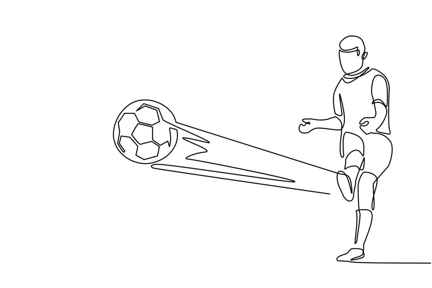 único jogador de futebol de desenho de linha contínua segurando uma bola de  futebol e smartphone.