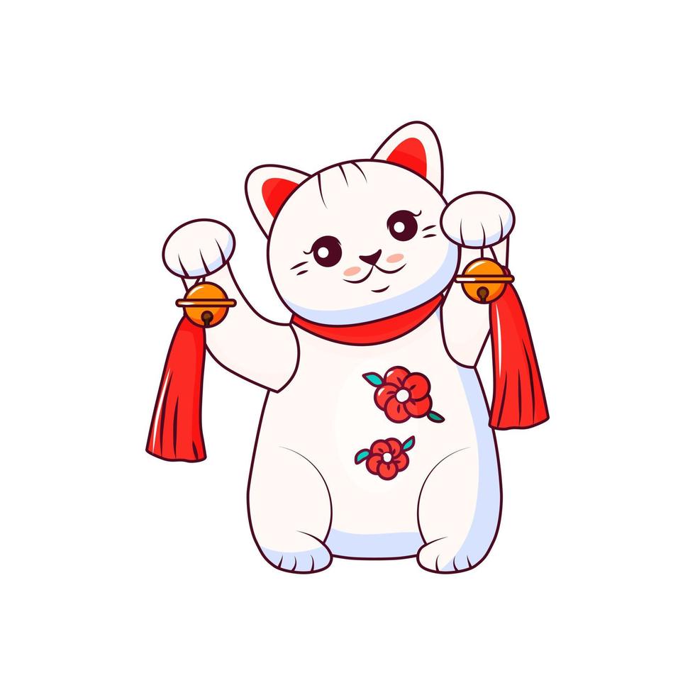 gato da sorte maneki neko. símbolo japonês de riqueza. ilustração vetorial de desenho animado vetor