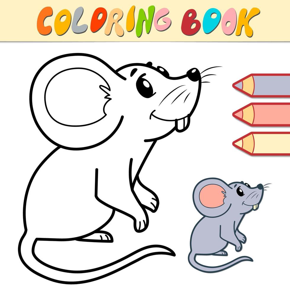 livro de colorir ou página para crianças. vetor de rato preto e branco