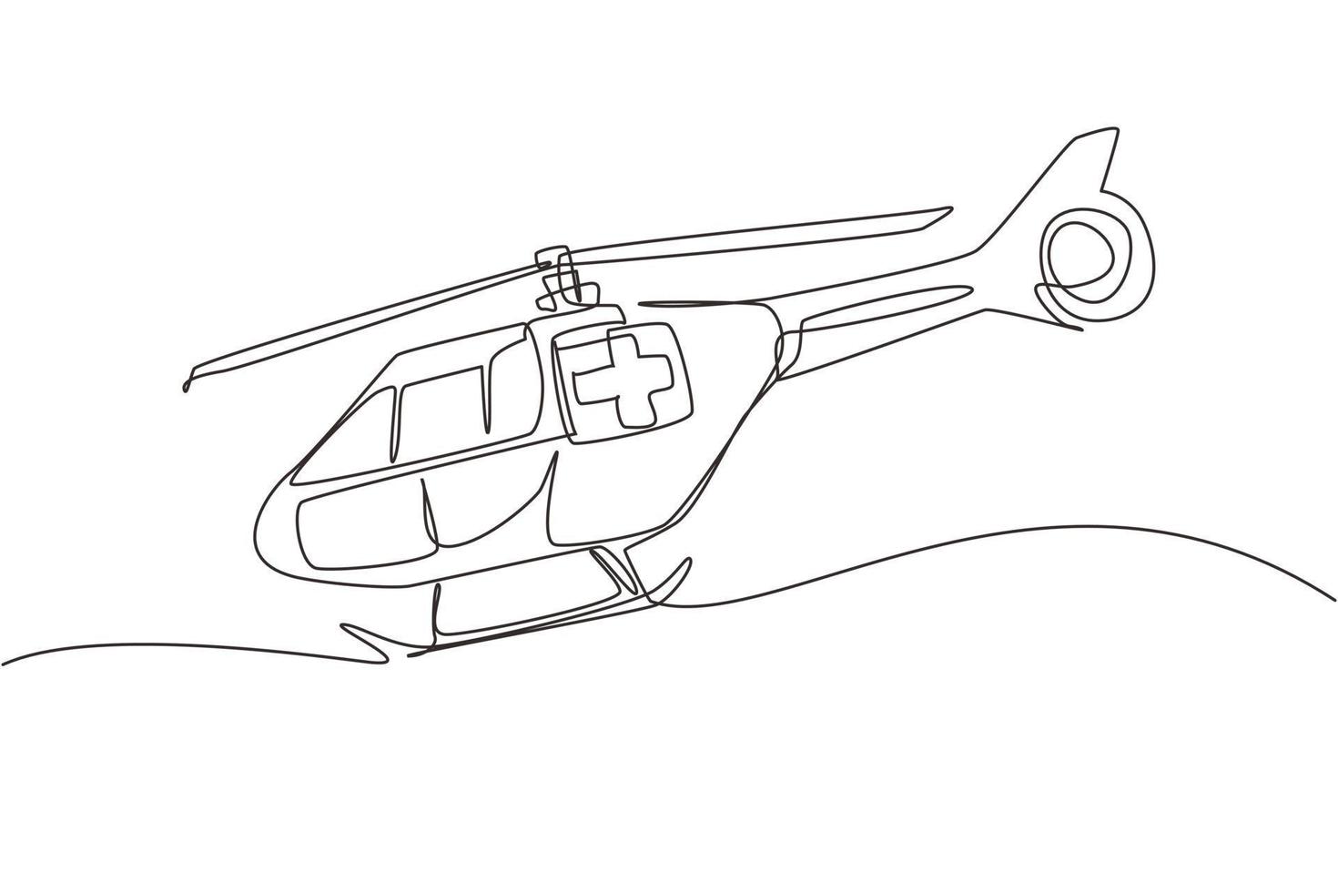 único helicóptero de ambulância de desenho de linha contínua. helicóptero de evacuação médica. saúde, hospital e diagnóstico médico. serviços de urgência e emergência. vetor de design gráfico de desenho de uma linha