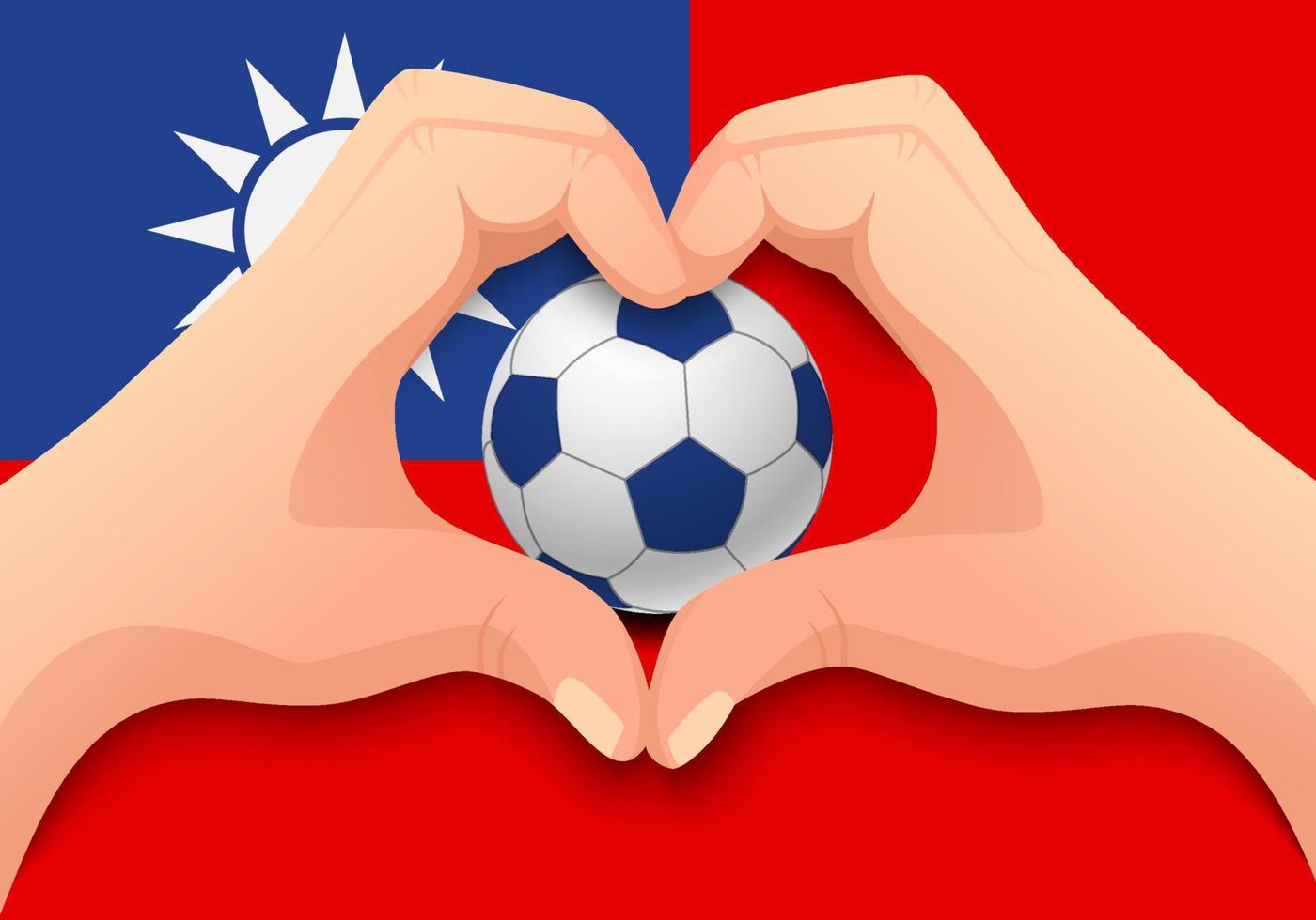 bola de futebol de taiwan e forma de coração de mão vetor