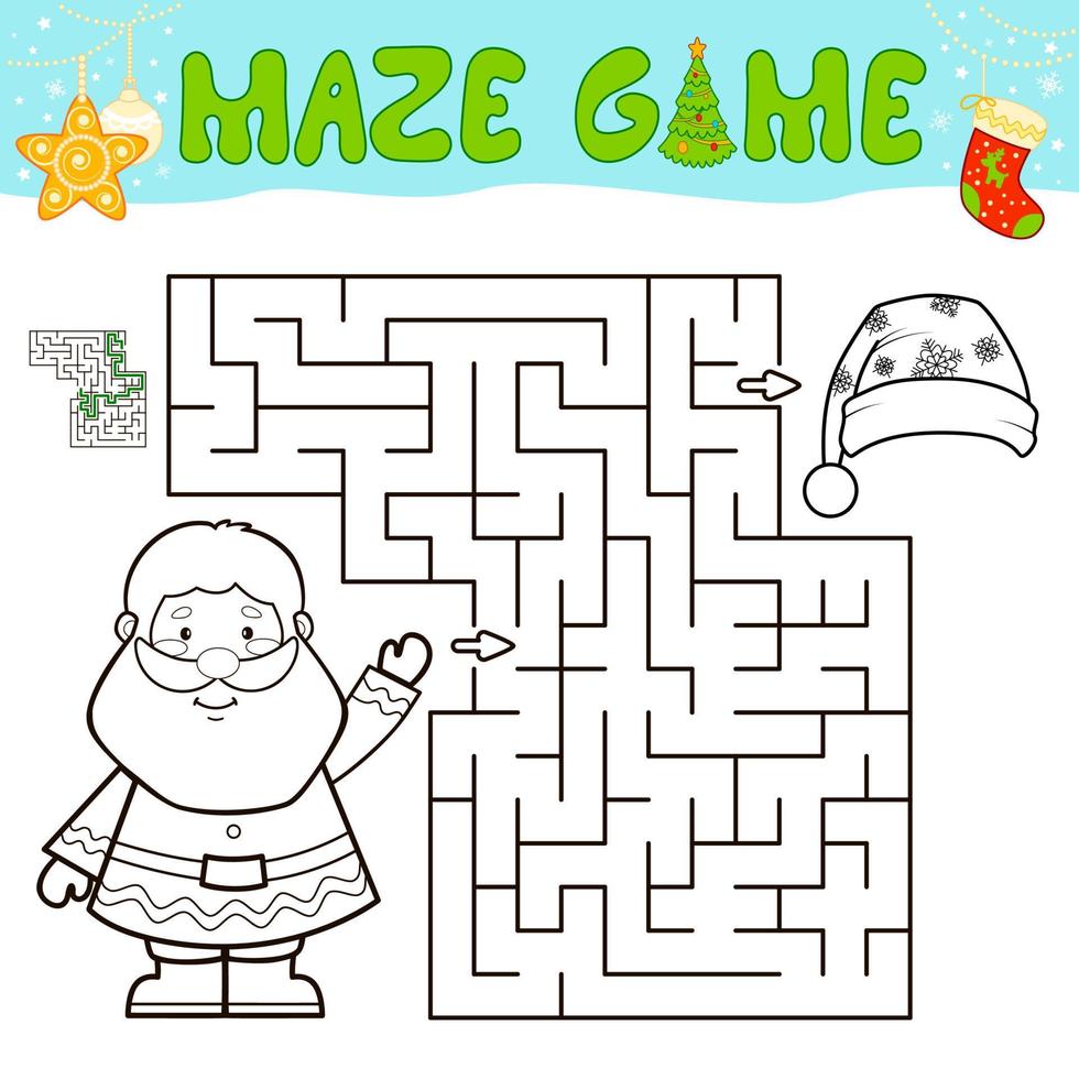 jogo de quebra-cabeça de labirinto de natal para crianças. labirinto  simples ou jogo de labirinto com natal papai noel. 8718547 Vetor no Vecteezy