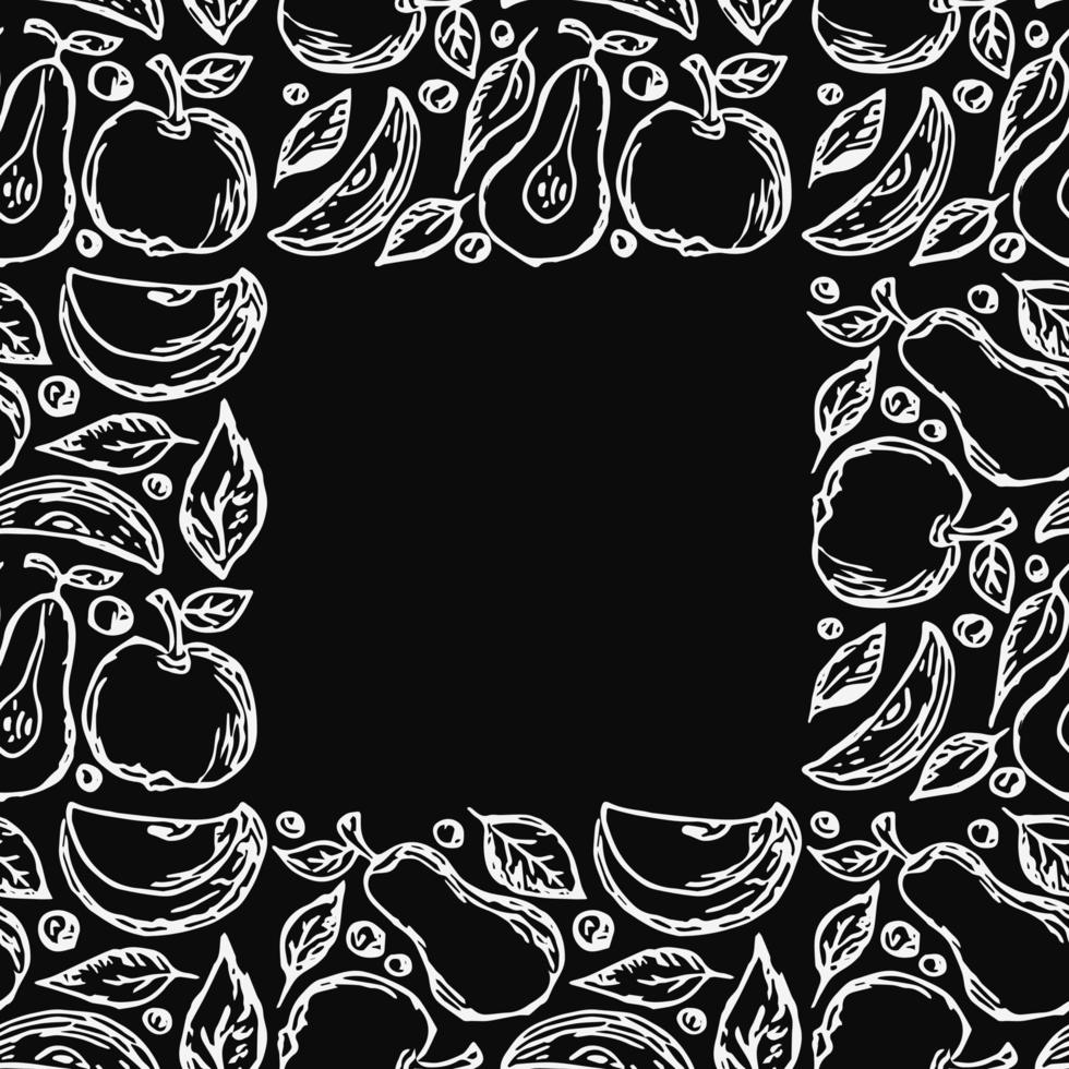 moldura de frutas sem costura. fundo de maçã e pêra com lugar para texto. doodle ilustração vetorial com frutas vetor