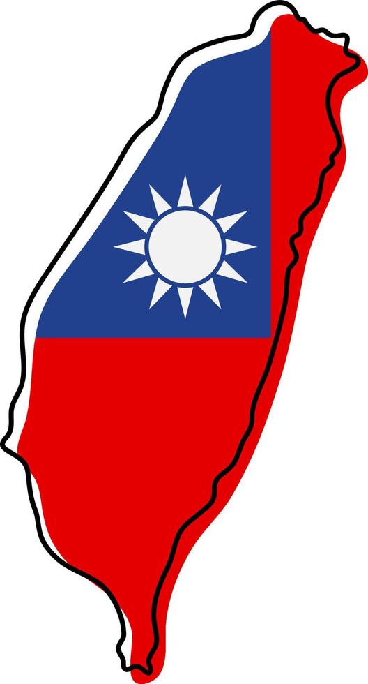 mapa de contorno estilizado de taiwan com o ícone da bandeira nacional. mapa de cores da bandeira de ilustração vetorial de taiwan. vetor