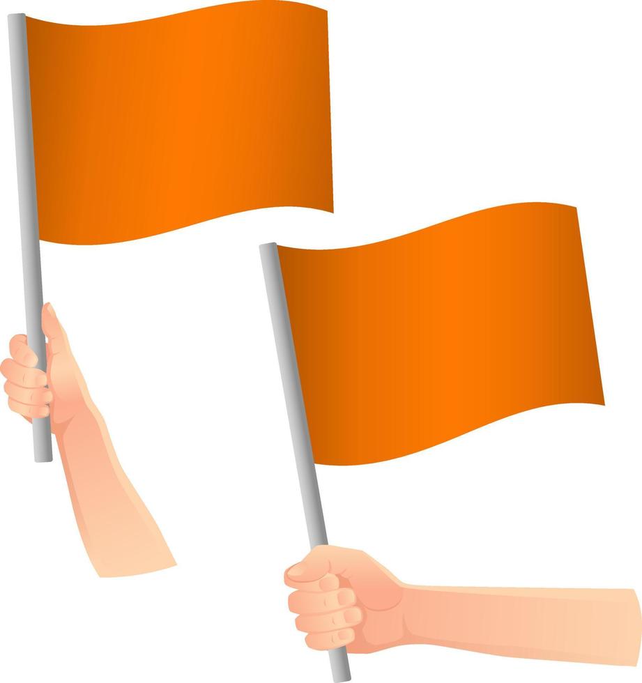 bandeira laranja no ícone de mão vetor