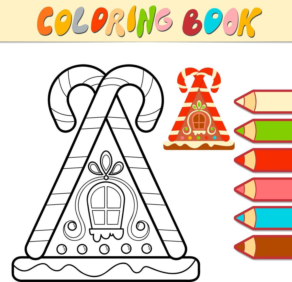 livro para colorir ou página para colorir para crianças. casa de gengibre de natal vetor preto e branco
