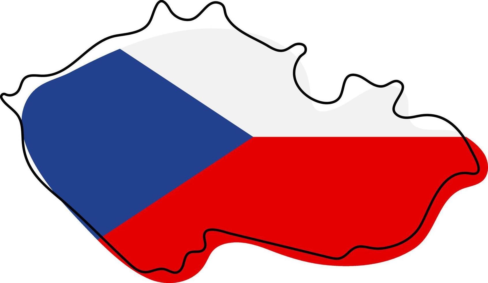 mapa de contorno estilizado da República Checa com o ícone da bandeira nacional. mapa de cores da bandeira da ilustração vetorial tcheca. vetor