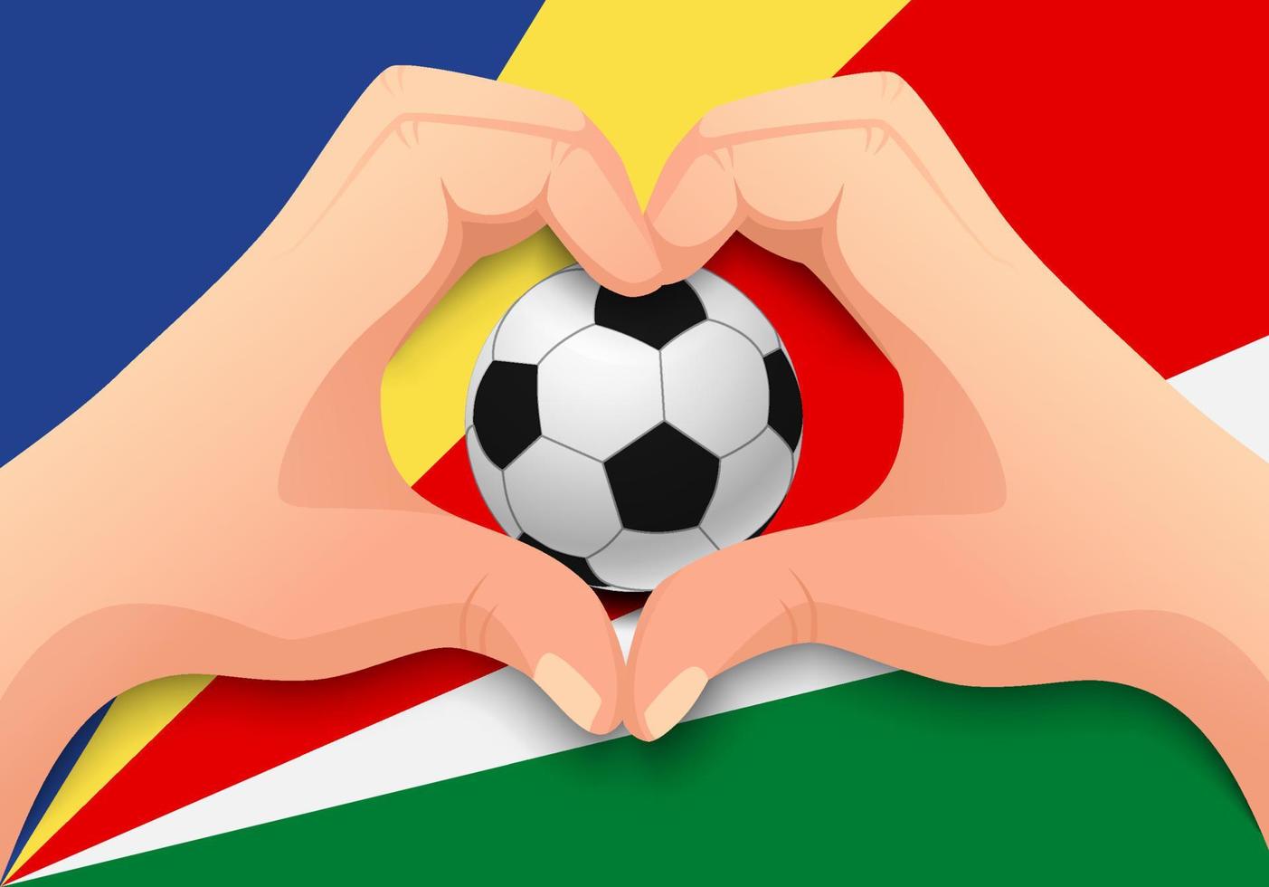 bola de futebol de seychelles e forma de coração de mão vetor