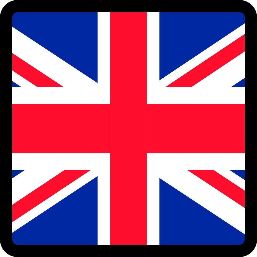 bandeira da grã-bretanha em forma de quadrado com contorno contrastante, sinal de comunicação de mídia social, patriotismo, um botão para alternar o idioma no site, um ícone. vetor