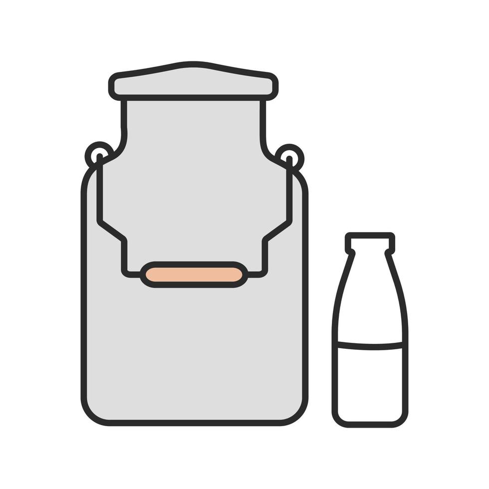 lata de leite e ícone de cor de garrafa. Fazenda de gado leiteiro. ilustração vetorial isolada vetor